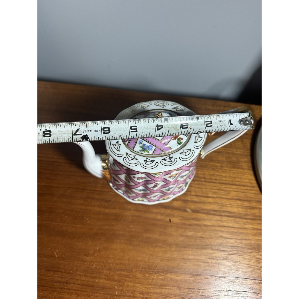 Beautiful Unique Teapot! Victoria's Garden Pink Flowery Gold Laced - Picture 6 of 6